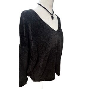 Express Black Chenille Top Women Medium V-Neck Drop Shoulder Oversized CBK 90s